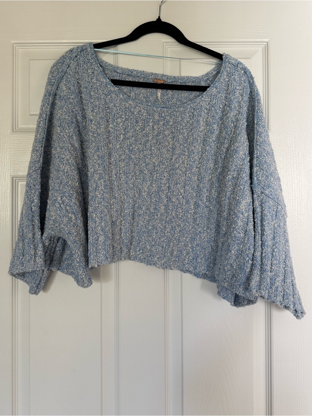 Free People Textured Light Blue Cropped Knit Sweater